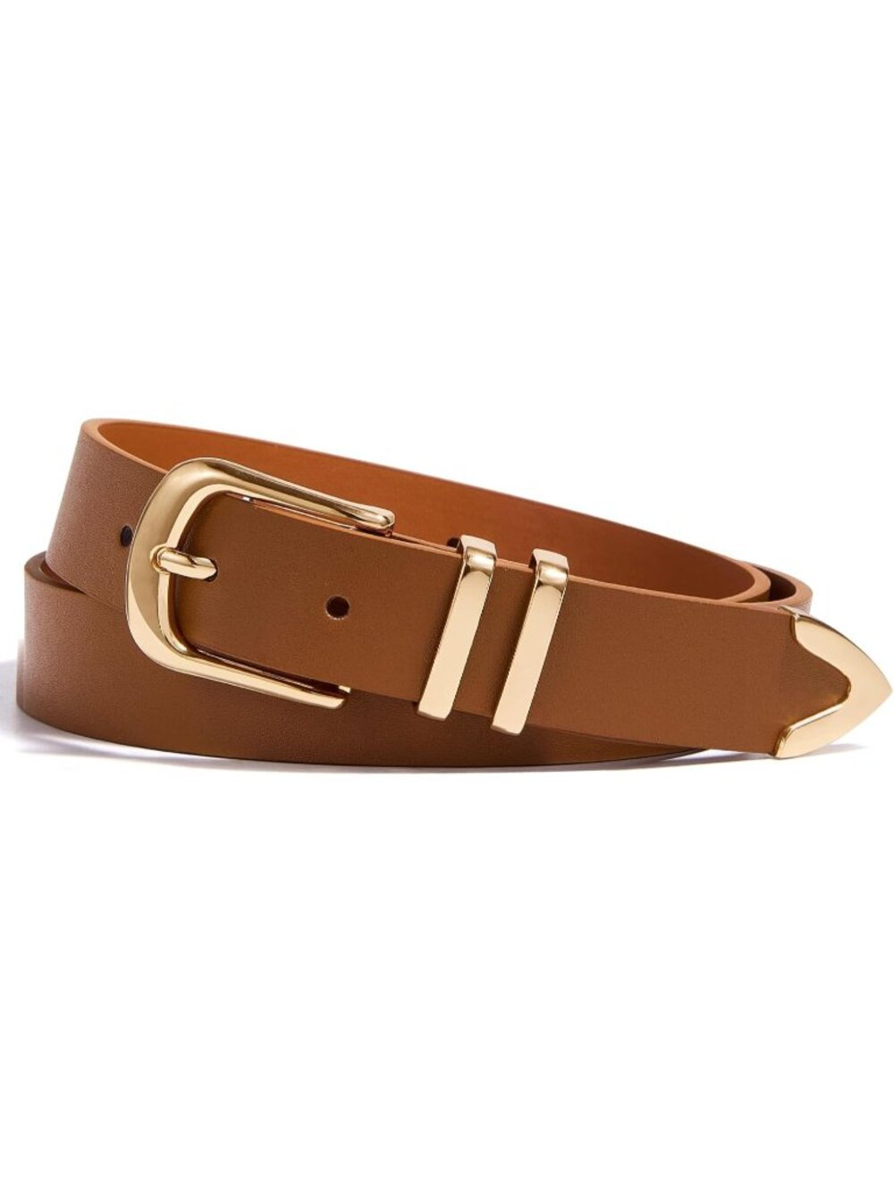 Women Brown Leather Belt For Jeans Dresses Pants Fashion With Silver Buckle
